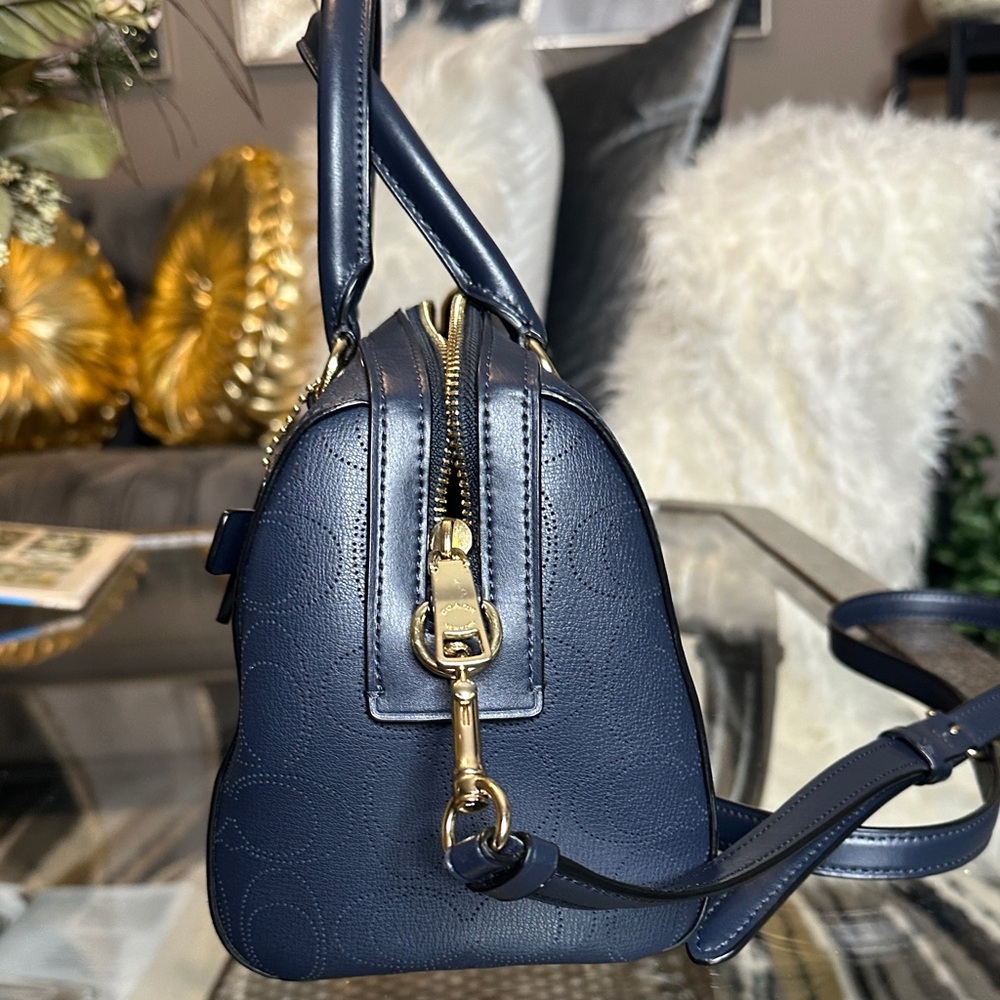 Coach Dark Blue Embossed Leather Satchel - Picture 4 of 8